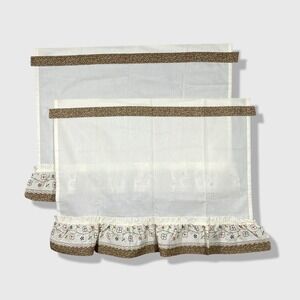 Vintage Cafe Curtains Set of 2 30x24 White Brown Floral Cottagecore Farmhouse